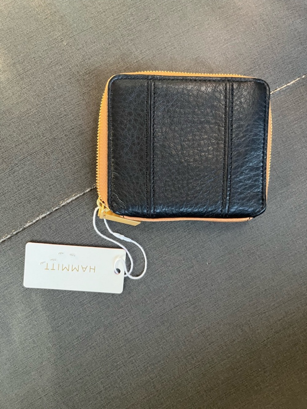 Hammitt Black Leather Zip Wallet with Gold Stud Accents and Tan Trim - Picture 4 of 4